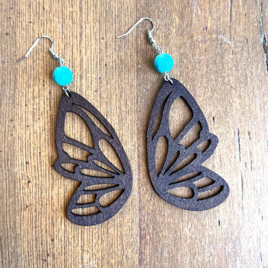 Wooden Butterfly Wing Drop Earrings